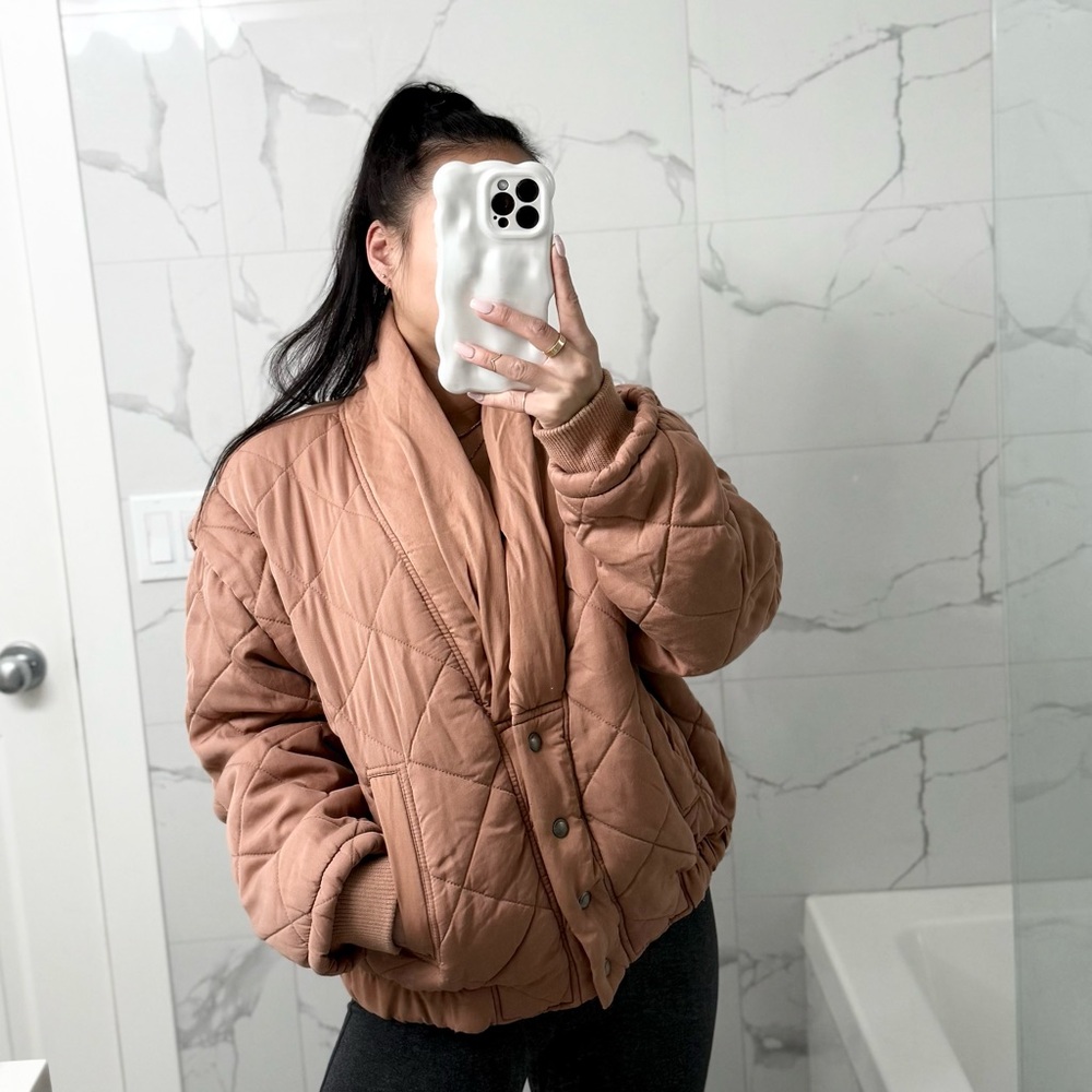 Quilted Brown Bomber Jacket